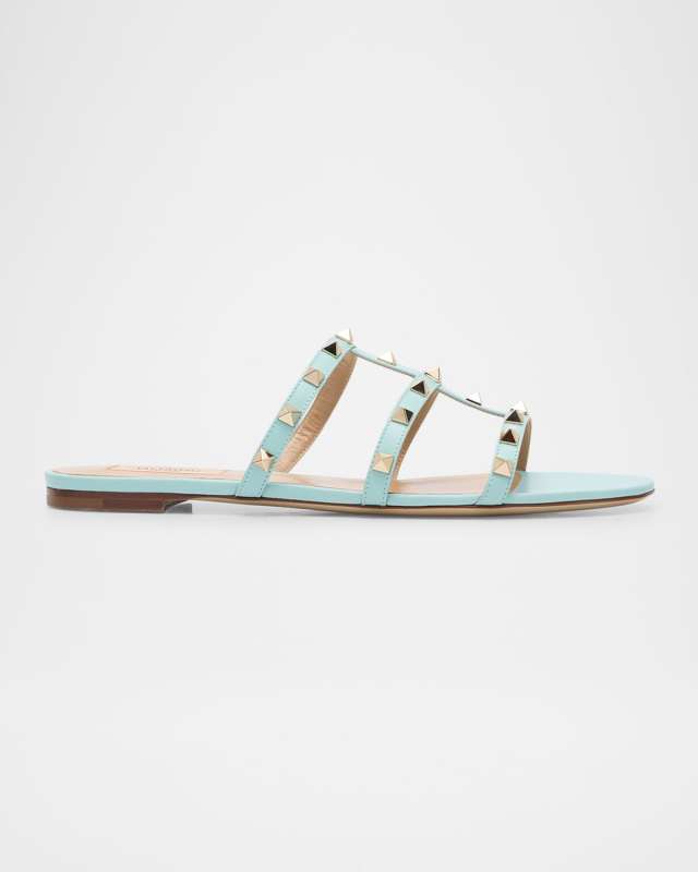Rockstud Leather Caged Slide Sandals